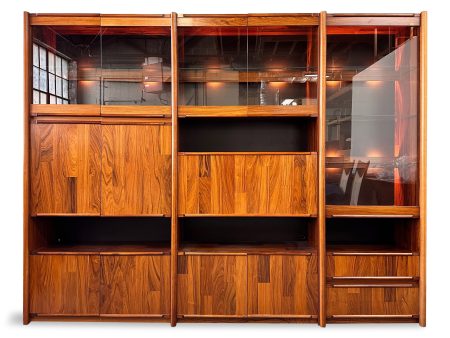 1980s Three Piece Lighted Rosewood Veneer Wall Unit the Style of Jorge Zalszupin For Discount