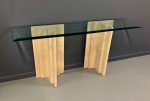 Midcentury Italian Travertine and Glass Console Table Online Hot Sale