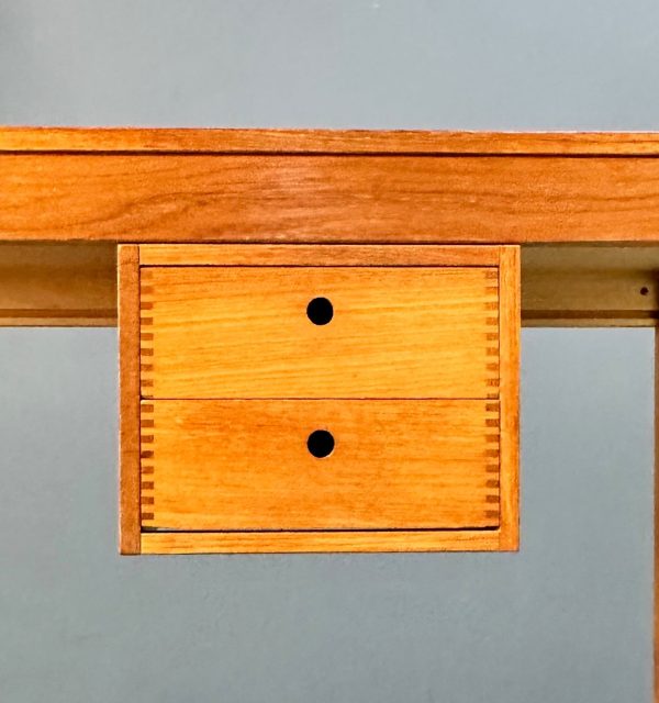 Petite Mid Century Teak Danish Desk with Sliding Drawers and Exposed Joinery Sale