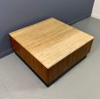 Travertine and Walnut Mid-Century Coffee Table on a Black Plinth Base Supply