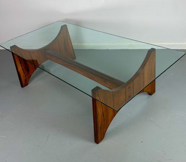 Rosewood and Glass Large Rectangular Mid Century Coffee Table by Torpe of Norway Discount