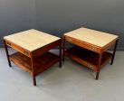 Pair of Walnut and Travertine Nightstands with Brass Accents and Rosewood Trim Online Sale