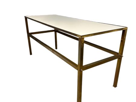 1970s Brass Console Table with Vitrolite white top For Cheap