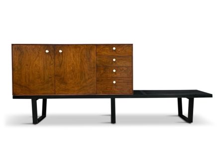 George Nelson Rosewood Thin Edge Cabinet on Original Slat Bench Mid-Century Online Sale