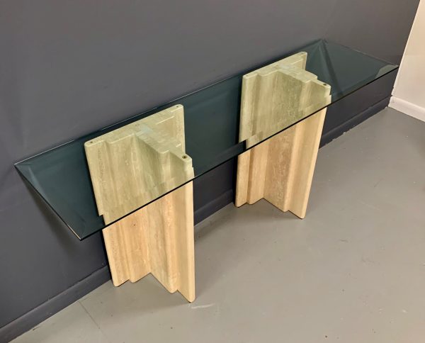 Midcentury Italian Travertine and Glass Console Table Online Hot Sale