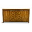 1950s Neoclassical Revival Sideboard in Pecan and Burl with Brass Scroll Details For Cheap