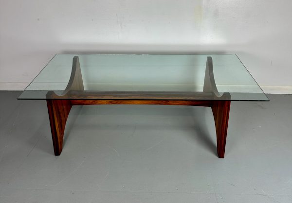 Rosewood and Glass Large Rectangular Mid Century Coffee Table by Torpe of Norway Discount