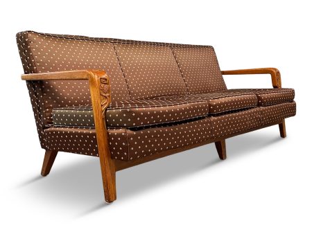 1960s American Studio Craft Oak Sofa with Thistle Carving Mid Century Online Sale