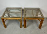 Pair of Square Bamboo Side or End Tables with Glass Tops Mid Century Cheap