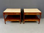 Pair of Walnut and Travertine Nightstands with Brass Accents and Rosewood Trim Online Sale