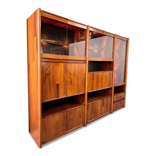 1980s Three Piece Lighted Rosewood Veneer Wall Unit the Style of Jorge Zalszupin For Discount