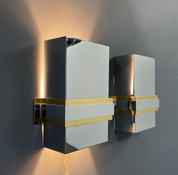 Mid-Century Stainless Steel and Brass Sconces in the Style of Romeo Rega Online now