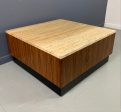 Travertine and Walnut Mid-Century Coffee Table on a Black Plinth Base Supply