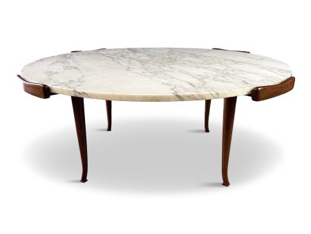 Erno Fabry Coffee Table in Carrara Marble and a Walnut Base with Curvacrous Legs Hot on Sale