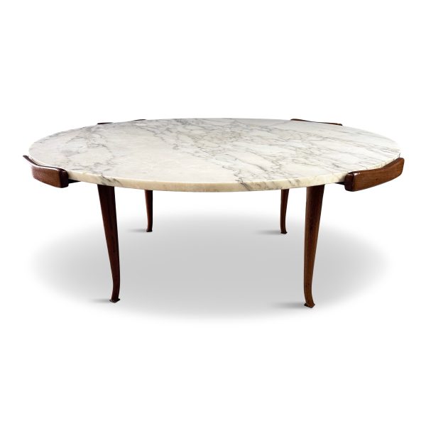 Erno Fabry Coffee Table in Carrara Marble and a Walnut Base with Curvacrous Legs Hot on Sale