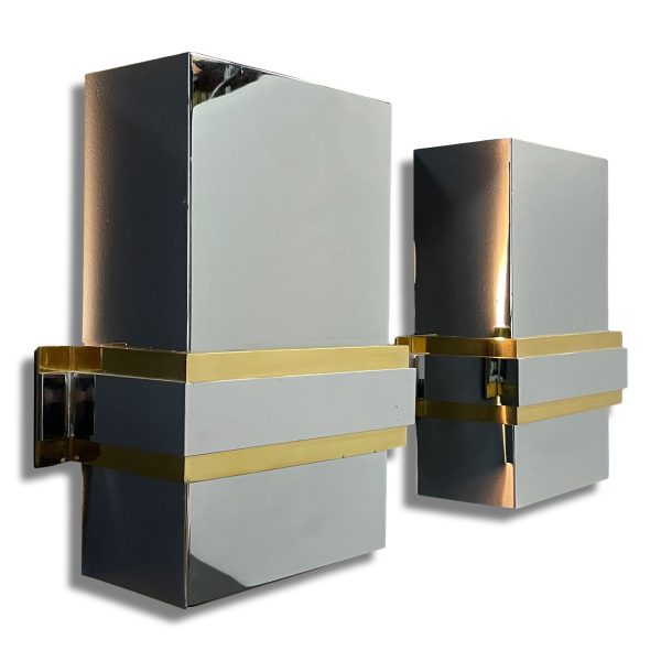 Mid-Century Stainless Steel and Brass Sconces in the Style of Romeo Rega Online now