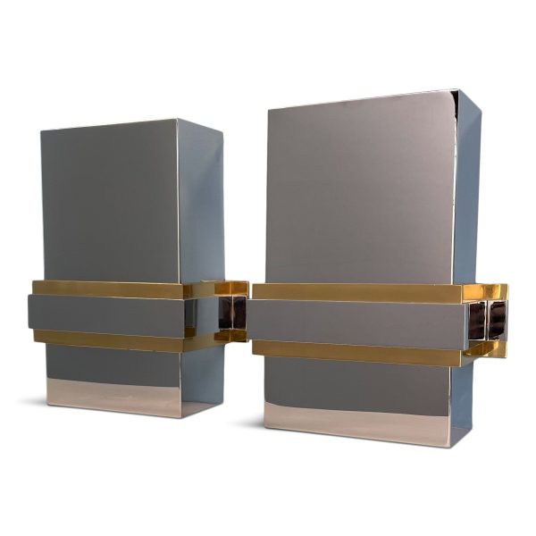 Mid-Century Stainless Steel and Brass Sconces in the Style of Romeo Rega Online now