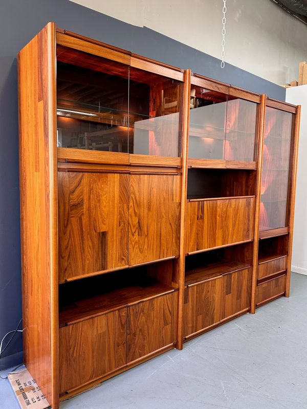 1980s Three Piece Lighted Rosewood Veneer Wall Unit the Style of Jorge Zalszupin For Discount