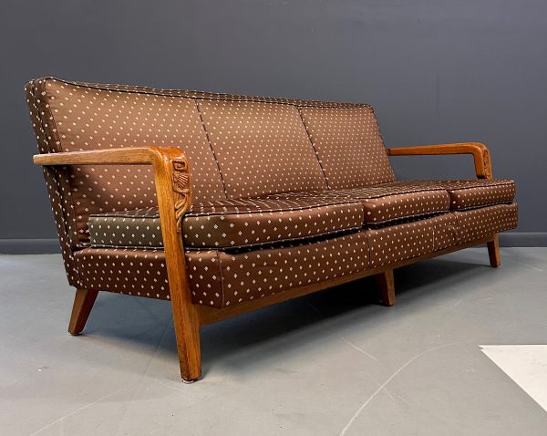 1960s American Studio Craft Oak Sofa with Thistle Carving Mid Century Online Sale