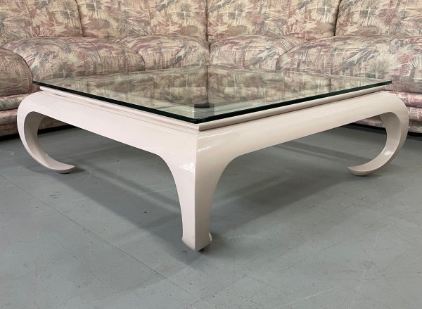 Hollywood Regency Lacquered Asian Influenced Coffee Table in Dusty Rose Online