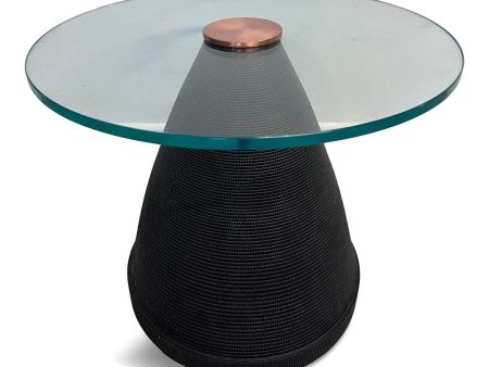 Flute of Chicago Corrugated Side Table w  Glass Top and Copper Disc Centerpiece Sale