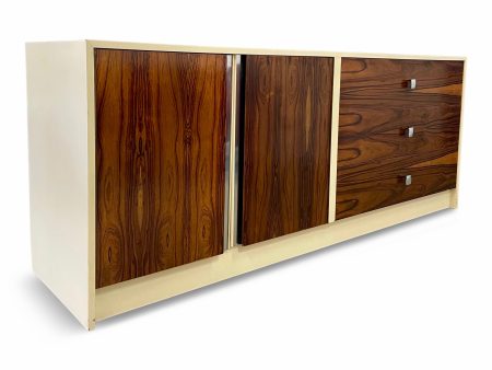 Milo Baughman Style Lacquer and Rosewood Credenza Chrome Accents Mid Century Sale