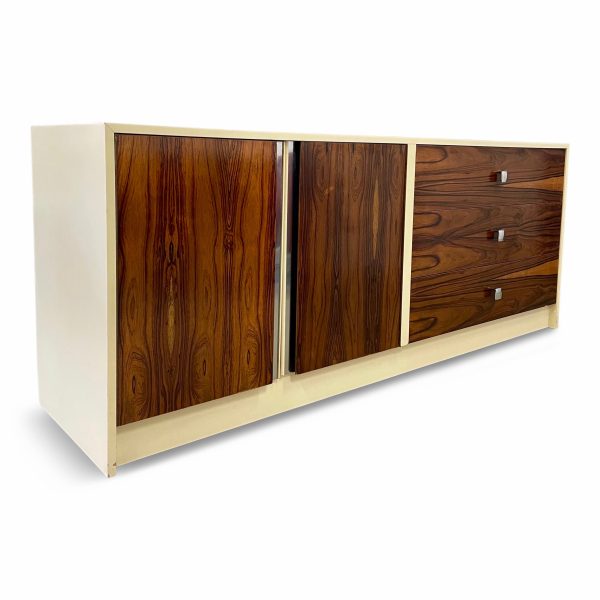 Milo Baughman Style Lacquer and Rosewood Credenza Chrome Accents Mid Century Sale