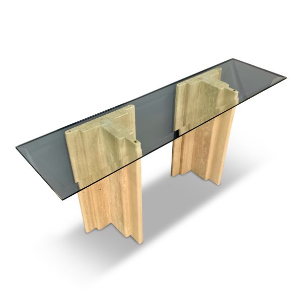 Midcentury Italian Travertine and Glass Console Table Online Hot Sale