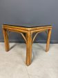 Pair of Square Bamboo Side or End Tables with Glass Tops Mid Century Cheap