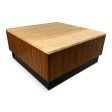 Travertine and Walnut Mid-Century Coffee Table on a Black Plinth Base Supply