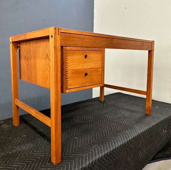 Petite Mid Century Teak Danish Desk with Sliding Drawers and Exposed Joinery Sale