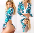 Floral Two Piece Bikini with Long Sleeve Zippered Swim Suit with High Waist Bottom Online Sale